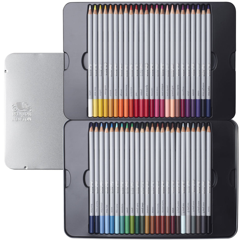 open tin 48 winsor & newton soft core colouring pencils