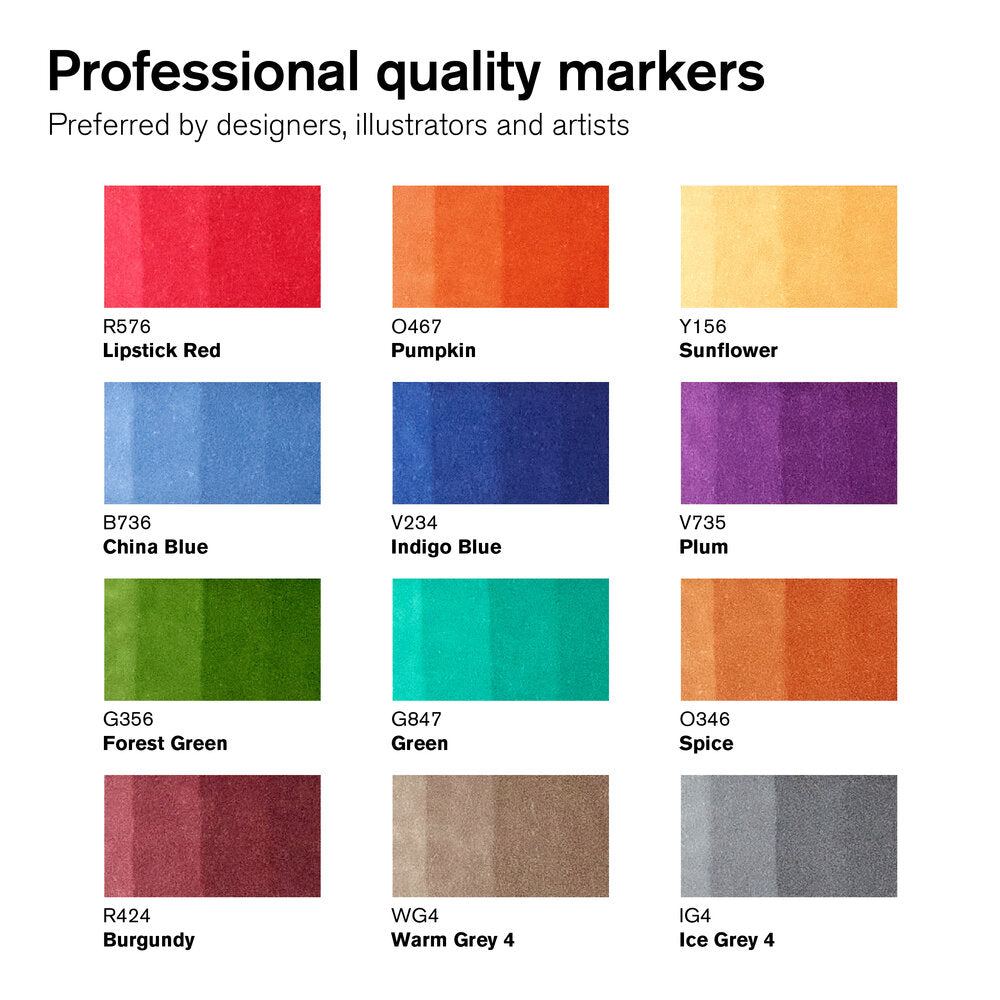 0290162 W&N Tattoo Tones Promarker colour chart