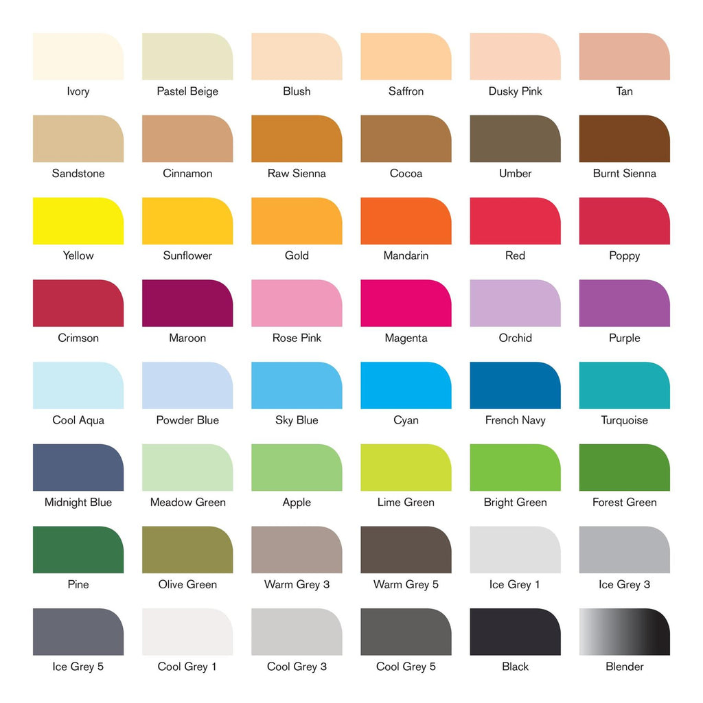 Winsor & Newton colour chart for Promarker 48 set