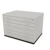 White metal file cabinet with multiple drawers on a white background