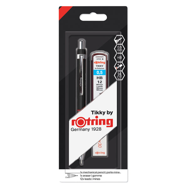 ROtring Tikky Set 28 Pezzi - Matite 0,5 E 0,7 Mm, Penna A Sfera E Ricariche HB - Kit Completo Per Disegno E Scrittura Professionale