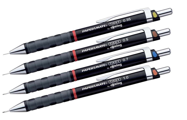 rOtring Tikky Black Mechanical Pencil Set of 4 HB 0.7/0.5/0.35/1.0) 12 Leads 0.35 and 1.0-24 Leads 0.5-24 Leads 0.7